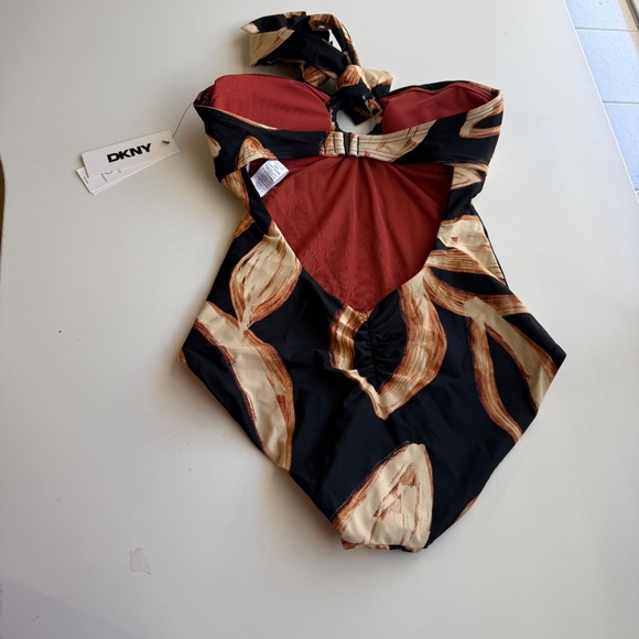 DKNY Women's Standard Halter Ring Painted Leaf One Piece Swimsuit Small - Picture 4 of 7